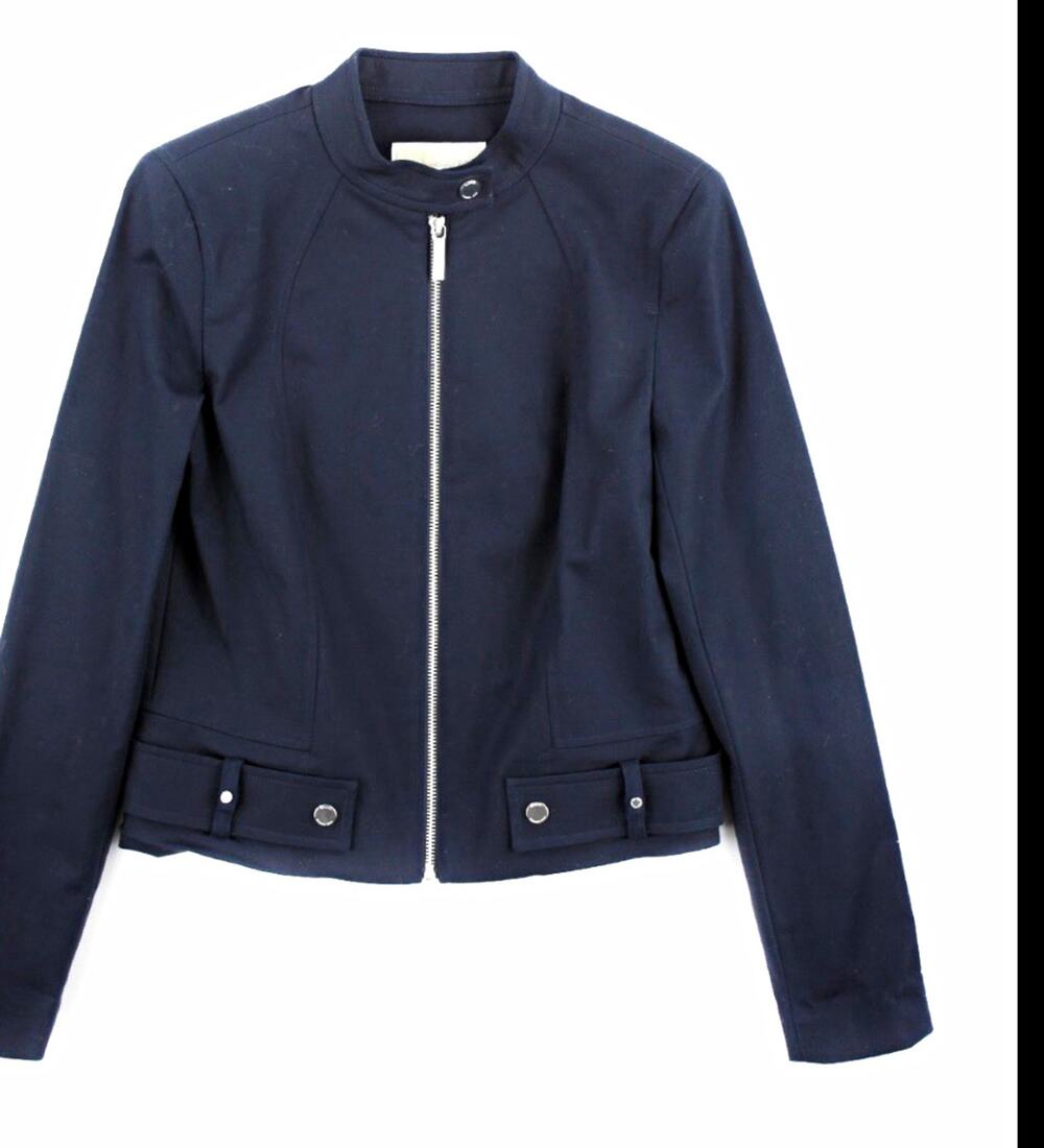 MICHAEL Michael Kors Women’s Navy Moto Jacket Short Zip/Snap Pockets Size 8